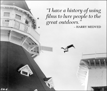 A man leaps from the Hotel Del Coronado's signature turret in 'The Stuntman,' starring Peter O'Toole.  Although the scene was supposed to look like the Florida coastline, the famous San Diego hotel was used in 'Some Like it Hot,' starring Tony Curtis and Marilyn Monroe. Photo: Hotel Del Coronado Archives.